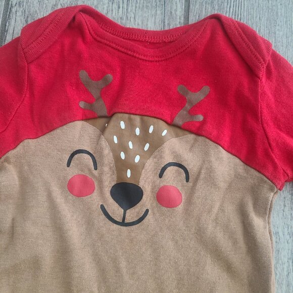 Old Navy Baby Romper Christmas Reindeer Long Sleeve Red & Brown Size 3–6M - Picture 3 of 7